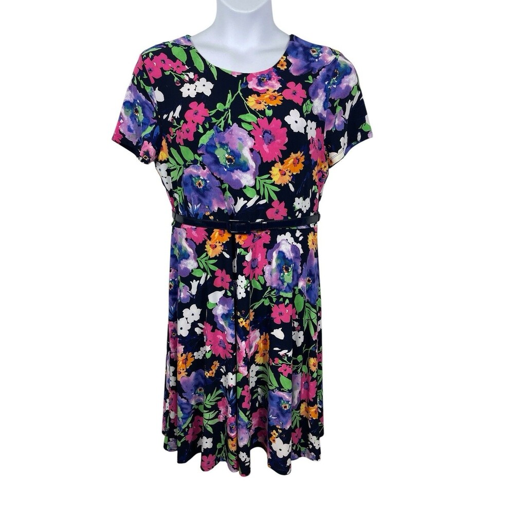 Lauren Ralph Lauren XL Dark Floral Dress Belted Fit Flare Garden Party Career